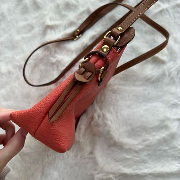 Cuoieria Fiorentina Leather Cross Body Bag Coral Pink Brown Made in Italy - Picture 4 of 10